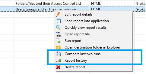 Open the report history to track changes