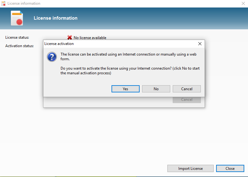 Dialog to activate a license file